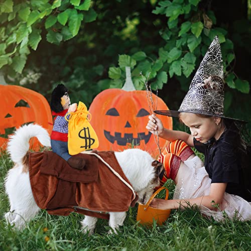 2 Pieces Cowboy Rider Dog Costume Knight Style Doll Hat and Money Bag Funny Saddle Pet Costume for Halloween Day Pet Carrying Costume Role Play Dog Halloween Party Cosplay Apparel (M)