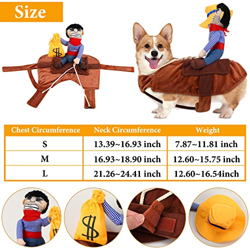 2 Pieces Cowboy Rider Dog Costume Knight Style Doll Hat and Money Bag Funny Saddle Pet Costume for Halloween Day Pet Carrying Costume Role Play Dog Halloween Party Cosplay Apparel (M)