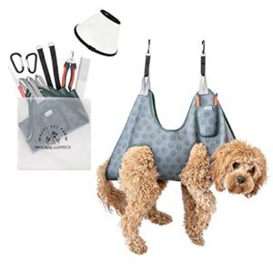 peppypetpaws dog grooming hammock - dog sling for nail clipping with recovery collar to prevent biting, strong hooks, dog hanging harness for nail trimming - dog grooming harness set for medium dogs