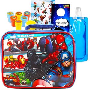 marvel store lunch box & water bottle set - avengers school supplies bundle with insulated lunch box & water bottle for kids plus stickers, stampers, & more (avengers lunch set)