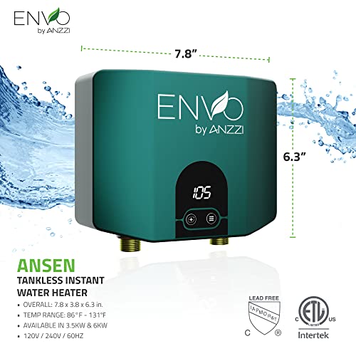 ANZZI Envo Anzzi Electric Tankless Water Heater 3.5 KW at 120 Volts Instant Hot Water Small Enough to Install Anywhere - For for any bathroom sink or kitchen sink | WH-AZ035-M1