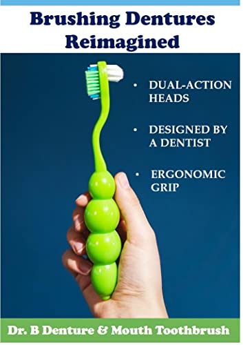 Dr. B Dental Solutions Ergonomic Denture and Mouth Toothbrush, Extra Soft Bristles Removes Adhesives, Food, Stains and Odors, Single Blue Pack