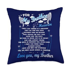 i miss my brother guardian angel in heaven memorial guardian angel, my brother in heaven throw pillow, 18x18, multicolor