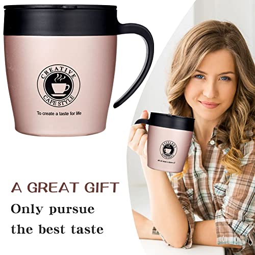 DOUSON 12oz Coffee Mug Cup with Handle and Lid, Insulated Stainless Steel Coffee Travel Mug, Double Wall Vacuum Tumbler Cup Include Lid Insulated, Ideal for Hot & Cold Drinks, Rose Gold