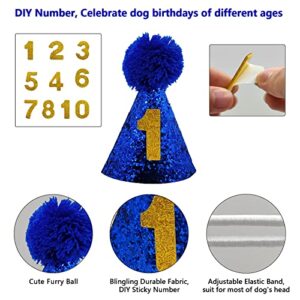 Dog Birthday Party Supplies, LMSHOWOWO Reusable Boy Dog Birthday Bandana Scarf Set, Cute Dog Birthday Hat with Number Bow Tie for Small Medium Large Dog Pet (Blue)