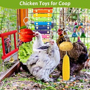 BNOSDM 5 Pieces Chicken Xylophone Toys Chicken Mirror Toy Chick Veggies Skewer Vegetable Hanging Feeder Coop Accessories Chicken Coop Toys for Hens Roosters Birds