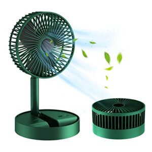 maelifu folding fan quiet 3- speed wind highly stretchable simulated natural wind 180 ° adjustment battery powered or usb powered home desk bedroom portable travel mini decorative fan（green