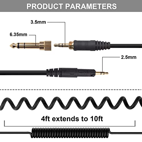 ATH-M50x Replacement Cable, Compatible with Audio Technica ATH-M50x、ATH-M40x、ATH-M70x、ATH-M60x Coiled AUX Headphone Extension Cable with 6.35mm Adapter(4ft extends to 10ft) (ATH-M50x/M40x/M70x)