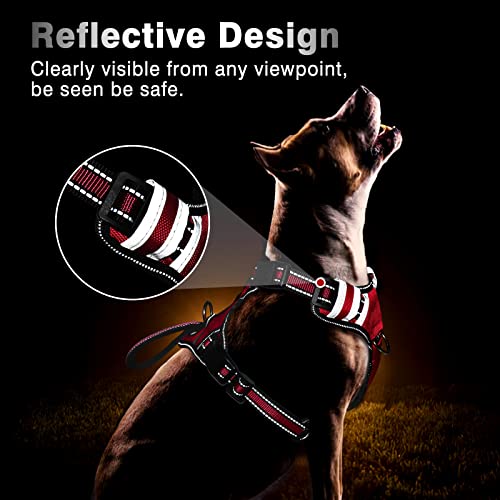 WINSEE Service Dog Vest No Pull Dog Harness with 7 Dog Patches, Reflective Pet Harness with Durable Soft Padded Handle for Training Small, Medium, Large, and Extra-Large Dogs (Large, Red)