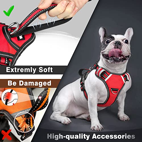 WINSEE Service Dog Vest No Pull Dog Harness with 7 Dog Patches, Reflective Pet Harness with Durable Soft Padded Handle for Training Small, Medium, Large, and Extra-Large Dogs (Large, Red)