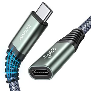 ainope [0.5m/1.5ft] usb c extension cable nylon braided usb c extender usb 3.2(10gbps) sync transfer 100w/5a fast charging compatible with usb c hub/dell xps/macbook/ipad pro/magsafe charger