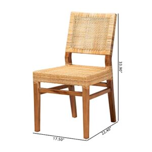 Baxton Studio Lesia Dining Chair Dining Chair Natural Brown Rattan and Walnut Brown Finished Wood 2-Piece Dining Chair Set