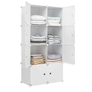 aeitc portable wardrobe closets 14"x18" depth bedroom armoire, clothes storage organizer with doors, 8 cubes, white