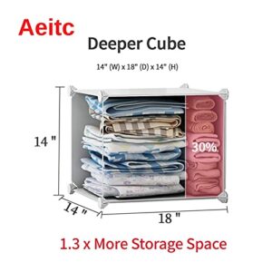 Aeitc Portable Wardrobe Closets 14"x18" Depth Bedroom Armoire, Clothes Storage Organizer with Doors, 8 Cubes, White
