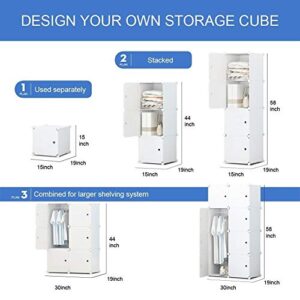 Aeitc Portable Wardrobe Closets 14"x18" Depth Bedroom Armoire, Clothes Storage Organizer with Doors, 8 Cubes, White