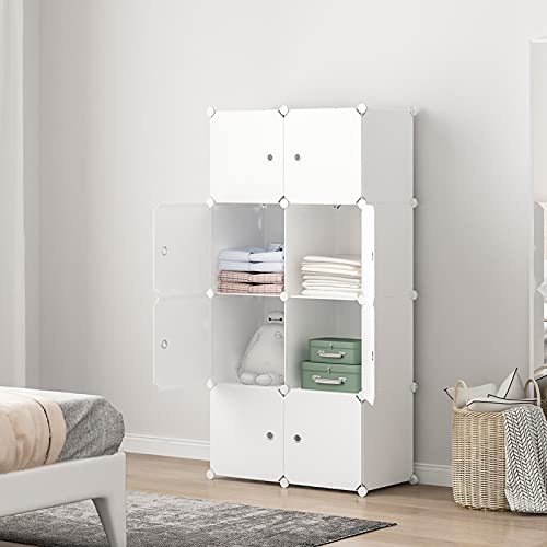 Aeitc Portable Wardrobe Closets 14"x18" Depth Bedroom Armoire, Clothes Storage Organizer with Doors, 8 Cubes, White