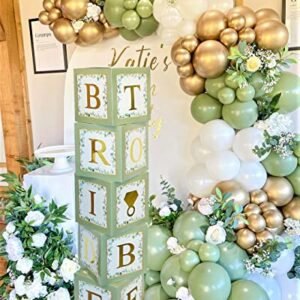 101 PC Greenery Bridal Shower Decorations Balloon Boxes Gold- Blocks with BRIDE TO BE + GROOM + A - Z Letters and 40 Balloons- Engagement Bachelorette Parties Weddings Centerpieces Photo Booth Props