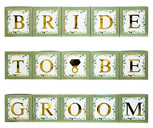 101 PC Greenery Bridal Shower Decorations Balloon Boxes Gold- Blocks with BRIDE TO BE + GROOM + A - Z Letters and 40 Balloons- Engagement Bachelorette Parties Weddings Centerpieces Photo Booth Props