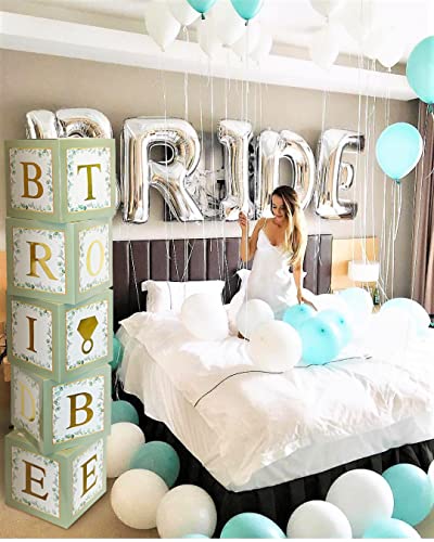 101 PC Greenery Bridal Shower Decorations Balloon Boxes Gold- Blocks with BRIDE TO BE + GROOM + A - Z Letters and 40 Balloons- Engagement Bachelorette Parties Weddings Centerpieces Photo Booth Props