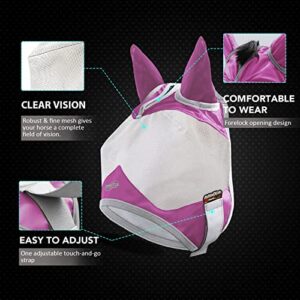 Maskology Horse Fly Mask Standard with Ears UV Protection for Horse Purple M Cob