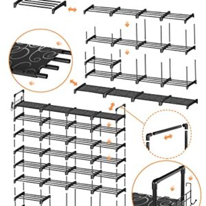 TIMEBAL 8-Tier Shoe Rack, Stackable Shoe Storage Organizer, holds 52-60 Pair Shoes and Boots, Durable Metal Pipes and Plastic Connectors Shoe Shelf Organizer for Entryway, Hallway, Living Room, Black