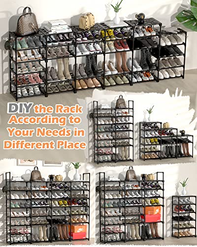 TIMEBAL 8-Tier Shoe Rack, Stackable Shoe Storage Organizer, holds 52-60 Pair Shoes and Boots, Durable Metal Pipes and Plastic Connectors Shoe Shelf Organizer for Entryway, Hallway, Living Room, Black