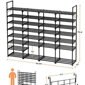 TIMEBAL 8-Tier Shoe Rack, Stackable Shoe Storage Organizer, holds 52-60 Pair Shoes and Boots, Durable Metal Pipes and Plastic Connectors Shoe Shelf Organizer for Entryway, Hallway, Living Room, Black