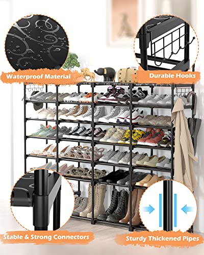 TIMEBAL 8-Tier Shoe Rack, Stackable Shoe Storage Organizer, holds 52-60 Pair Shoes and Boots, Durable Metal Pipes and Plastic Connectors Shoe Shelf Organizer for Entryway, Hallway, Living Room, Black
