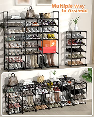 TIMEBAL 8-Tier Shoe Rack, Stackable Shoe Storage Organizer, holds 52-60 Pair Shoes and Boots, Durable Metal Pipes and Plastic Connectors Shoe Shelf Organizer for Entryway, Hallway, Living Room, Black