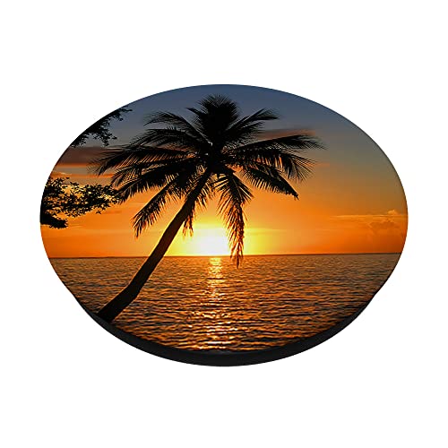 Realistic Sunset Ocean Palm Tree Photo Tropical Sunrise PopSockets Swappable PopGrip