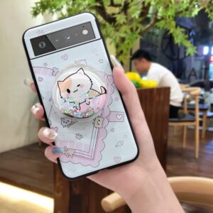 phone stand holder fashion design lulumi phone case for google pixel 6, back cover glisten silicone protective anti-knock soft case cute drift sand armor case tpu cartoon dirt-resistant anti-dust, 3