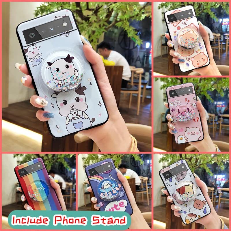 Phone Stand Holder Fashion Design Lulumi Phone Case for Google Pixel 6, Back Cover Glisten Silicone Protective Anti-Knock Soft Case Cute Drift Sand Armor case TPU Cartoon Dirt-Resistant Anti-dust, 3