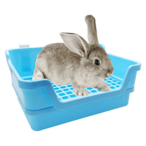 PINVNBY Extra Large Rabbit Litter Box Small Animal Potty Trainer Huge Bunny Litter Pan Plastic Pet Corner Toilet with Mash for Adult Guinea Pigs Chinchillas Ferrets (Blue)