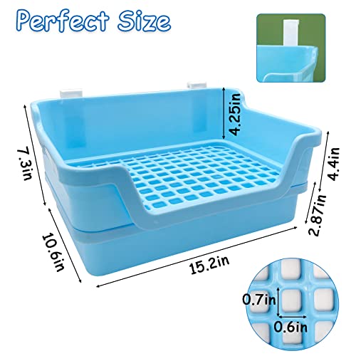 PINVNBY Extra Large Rabbit Litter Box Small Animal Potty Trainer Huge Bunny Litter Pan Plastic Pet Corner Toilet with Mash for Adult Guinea Pigs Chinchillas Ferrets (Blue)