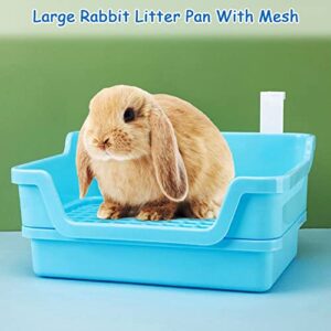 PINVNBY Extra Large Rabbit Litter Box Small Animal Potty Trainer Huge Bunny Litter Pan Plastic Pet Corner Toilet with Mash for Adult Guinea Pigs Chinchillas Ferrets (Blue)