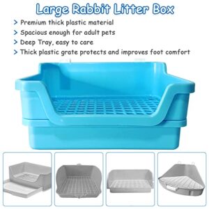 PINVNBY Extra Large Rabbit Litter Box Small Animal Potty Trainer Huge Bunny Litter Pan Plastic Pet Corner Toilet with Mash for Adult Guinea Pigs Chinchillas Ferrets (Blue)