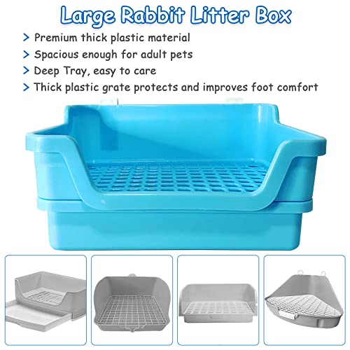 PINVNBY Extra Large Rabbit Litter Box Small Animal Potty Trainer Huge Bunny Litter Pan Plastic Pet Corner Toilet with Mash for Adult Guinea Pigs Chinchillas Ferrets (Blue)