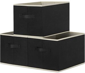 asxsonn extra large fabric storage bins, foldable storage baskets for shelves 3 pack, closet storage bins with handles, storage baskets for closet home office nursery (black, 15.75"x11.8"x10.2")