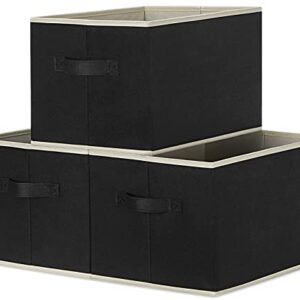 Asxsonn Extra Large Fabric Storage Bins, Foldable Storage Baskets for Shelves 3 Pack, Closet Storage Bins with Handles, Storage Baskets for Closet Home Office Nursery (Black, 15.75"x11.8"x10.2")