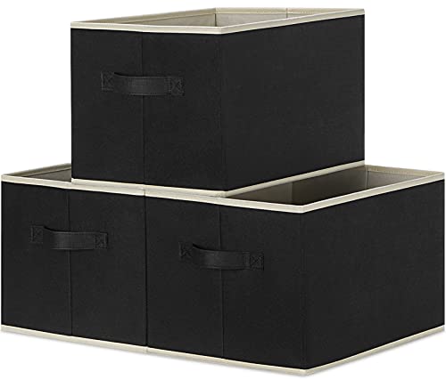 Asxsonn Extra Large Fabric Storage Bins, Foldable Storage Baskets for Shelves 3 Pack, Closet Storage Bins with Handles, Storage Baskets for Closet Home Office Nursery (Black, 15.75"x11.8"x10.2")