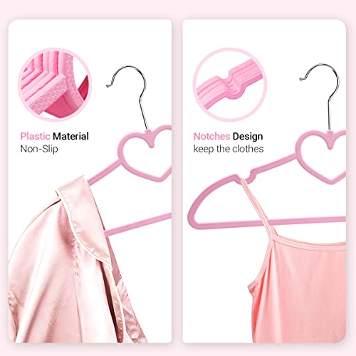 ZRKFSR Plastic Hangers 20 Pack, Pink Hangers Ultra Thin Space Saving-Heart Shaped Plastic Hangers Clothes Hanger with 360 Degree Swivel Hook-Strong and Durable Adult Coat Hangers for Dress,Shirt,Coats