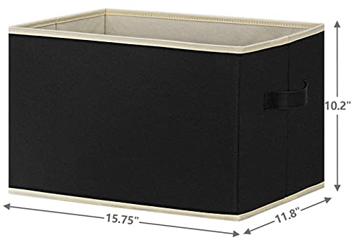 Asxsonn Extra Large Fabric Storage Bins, Foldable Storage Baskets for Shelves 3 Pack, Closet Storage Bins with Handles, Storage Baskets for Closet Home Office Nursery (Black, 15.75"x11.8"x10.2")