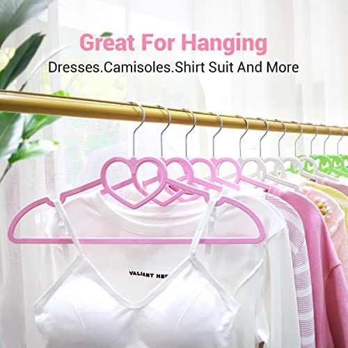 ZRKFSR Plastic Hangers 20 Pack, Pink Hangers Ultra Thin Space Saving-Heart Shaped Plastic Hangers Clothes Hanger with 360 Degree Swivel Hook-Strong and Durable Adult Coat Hangers for Dress,Shirt,Coats