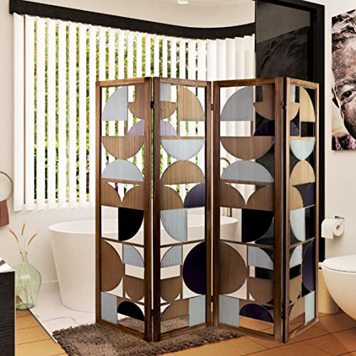 Babion 4 Panel Room Divider, Wood Cutout Folding Room Divider, 5.6 Ft Tall Room Screen Divider Indoor Portable Partition Screen, Modern Home Office Bedroom Decoration, Brown
