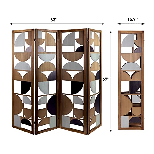 Babion 4 Panel Room Divider, Wood Cutout Folding Room Divider, 5.6 Ft Tall Room Screen Divider Indoor Portable Partition Screen, Modern Home Office Bedroom Decoration, Brown
