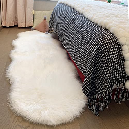 Bonshill Faux Fur Rug,Washable Fluffy Rug,White Throw Rugs for Living Room,2x6Runner Rug,Shag Nursery/Kids Rug,Furry Carpet for Bedroom Decor,Sheepskin Fur Rugs for Bedroom Aesthetic(with Laundry Bag)