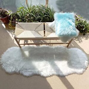 Bonshill Faux Fur Rug,Washable Fluffy Rug,White Throw Rugs for Living Room,2x6Runner Rug,Shag Nursery/Kids Rug,Furry Carpet for Bedroom Decor,Sheepskin Fur Rugs for Bedroom Aesthetic(with Laundry Bag)