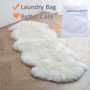 Bonshill Faux Fur Rug,Washable Fluffy Rug,White Throw Rugs for Living Room,2x6Runner Rug,Shag Nursery/Kids Rug,Furry Carpet for Bedroom Decor,Sheepskin Fur Rugs for Bedroom Aesthetic(with Laundry Bag)