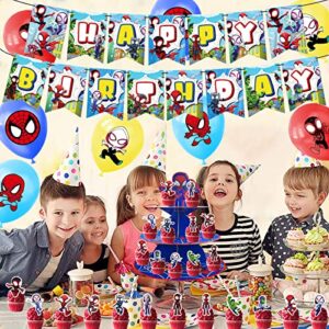 Spider Friends Cupcake Stand Set-3-Tier Round Cardboard Cupcake Stand Dessert Display Stand,Spider Decorations Party Supplies for Kid's Birthday Party Decoration