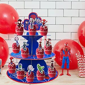 Spider Friends Cupcake Stand Set-3-Tier Round Cardboard Cupcake Stand Dessert Display Stand,Spider Decorations Party Supplies for Kid's Birthday Party Decoration